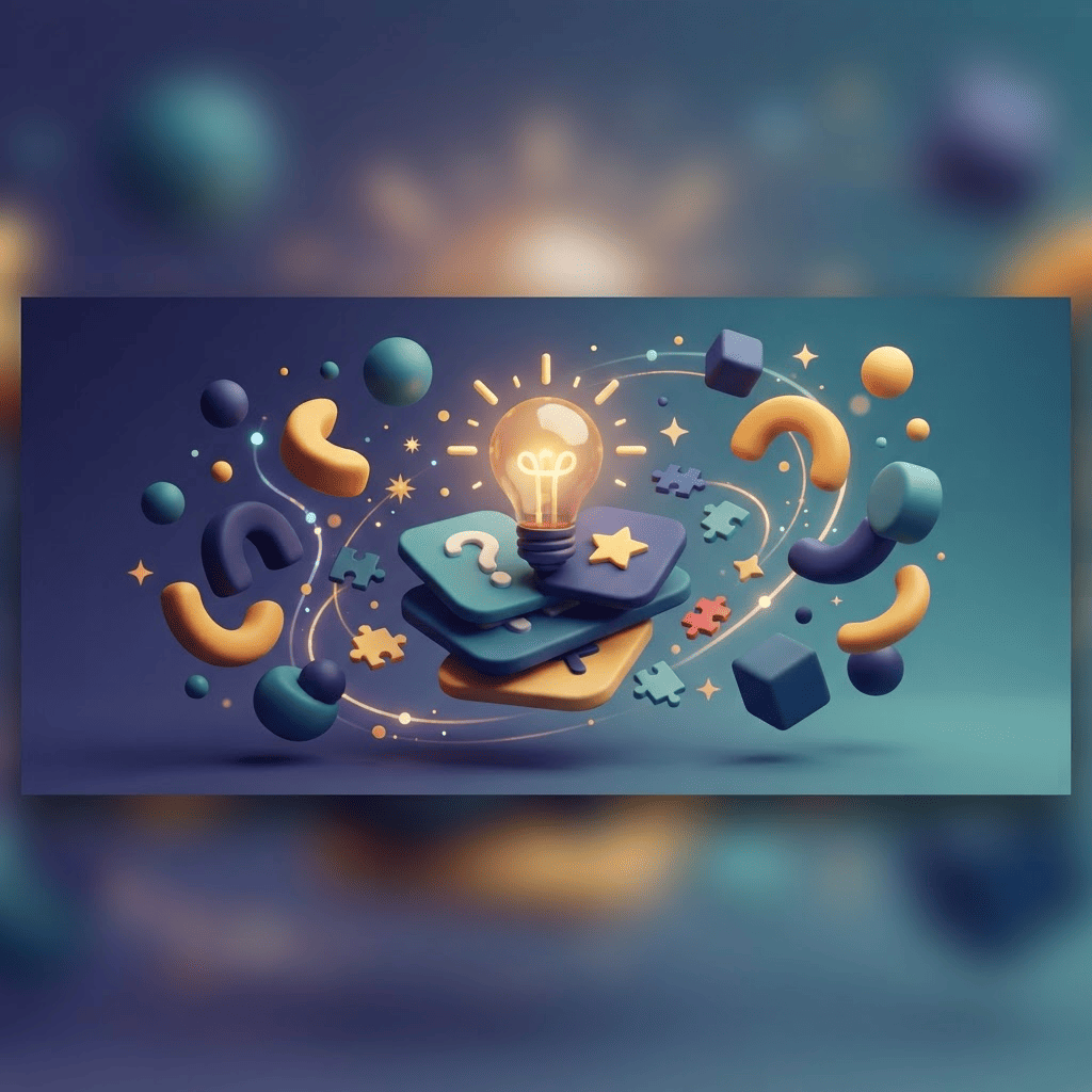 Abstract illustration of Quizallo game cards and ideas